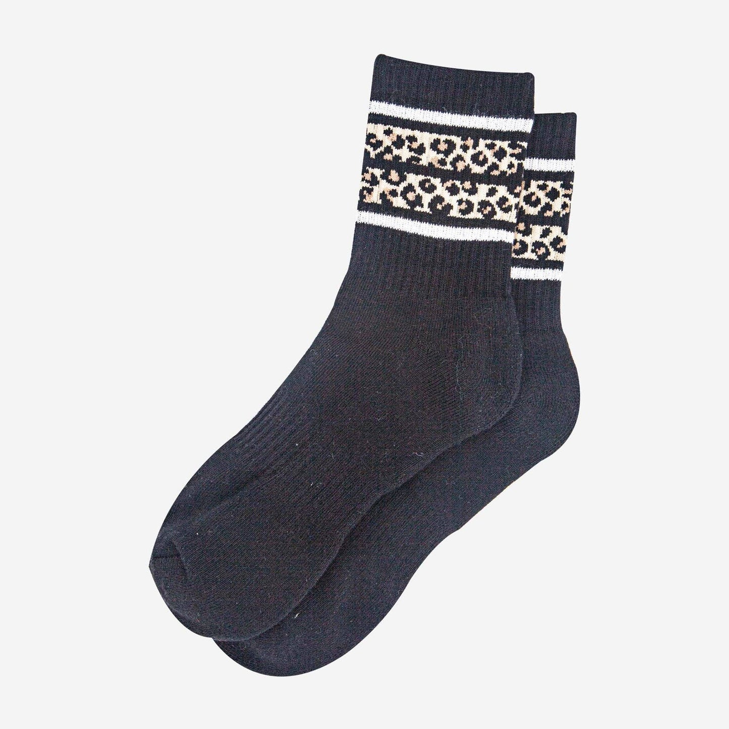 Women's Black Leopard Stripe Sporty Socks