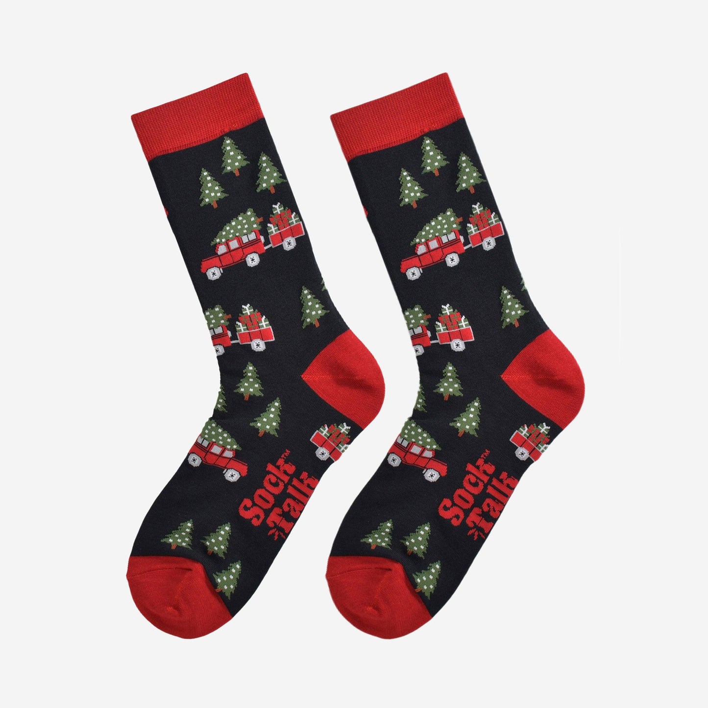 Men's Black/Red Christmas Tree Off Roader Bamboo Socks