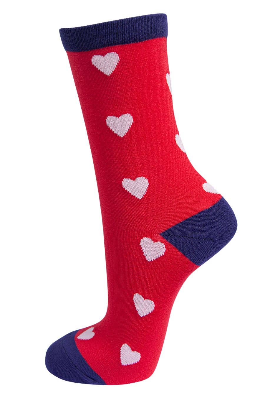 Womens Bamboo Socks - Love Hearts Red