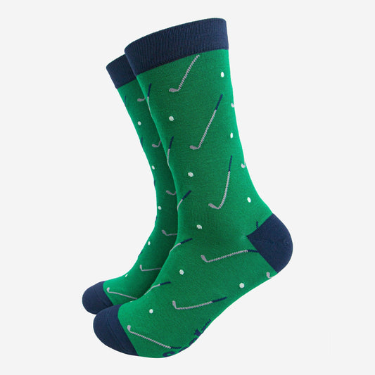 Men's Golf Ball & Club Bamboo Socks, Green/Navy Blue
