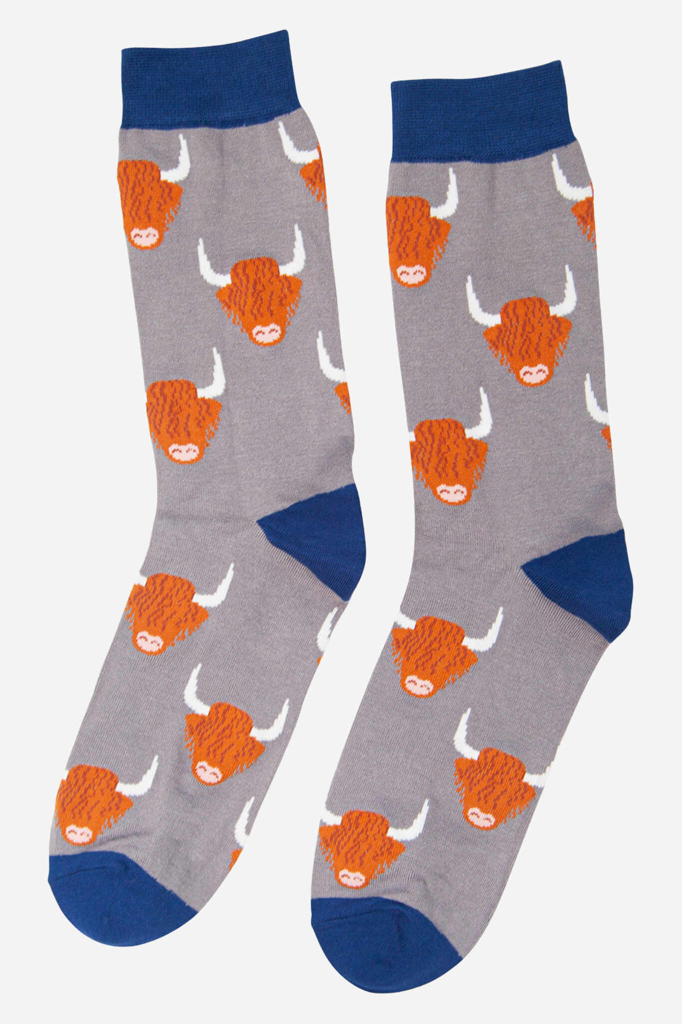 Grey Men's Highland Cow Print Bamboo Socks