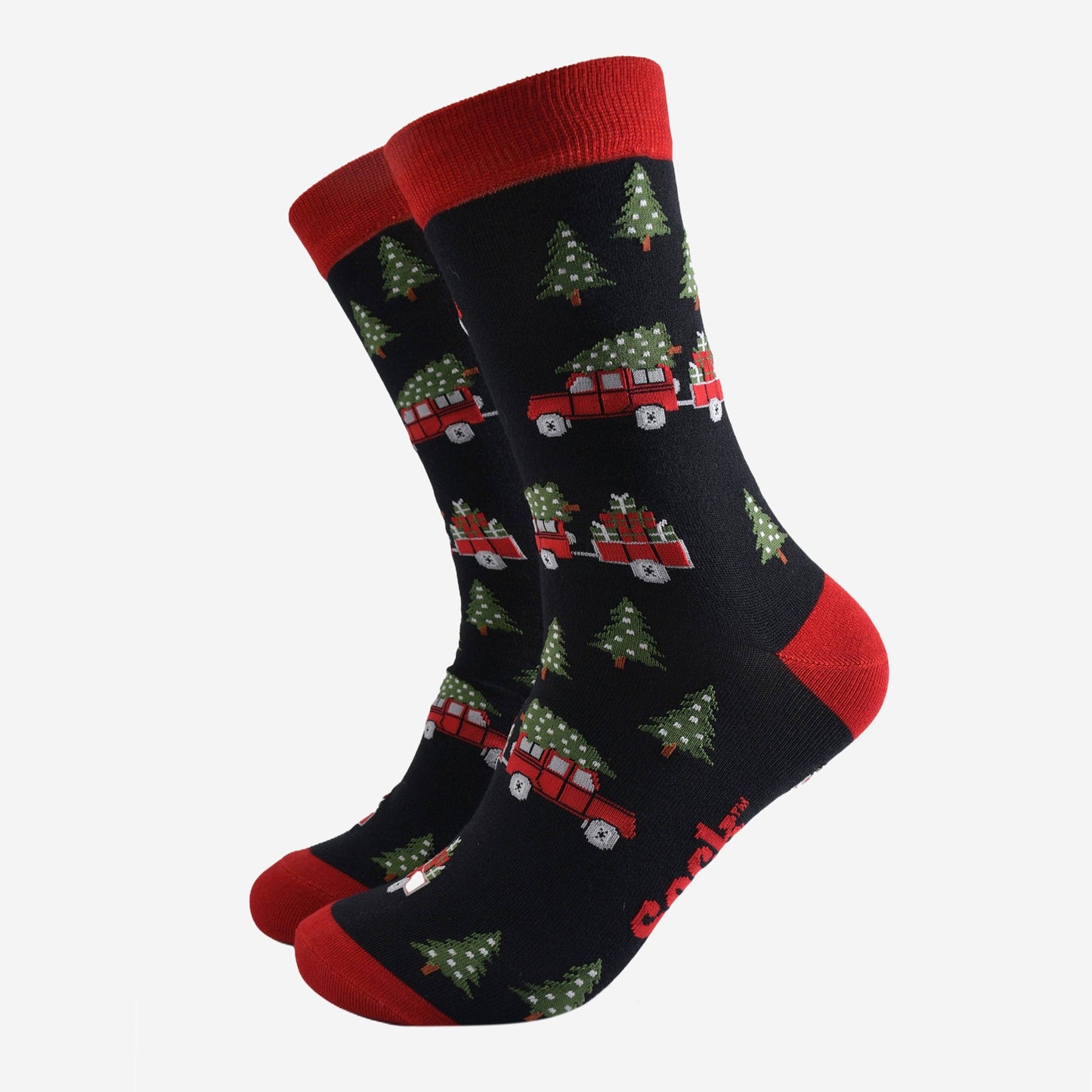 Men's Black/Red Christmas Tree Off Roader Bamboo Socks