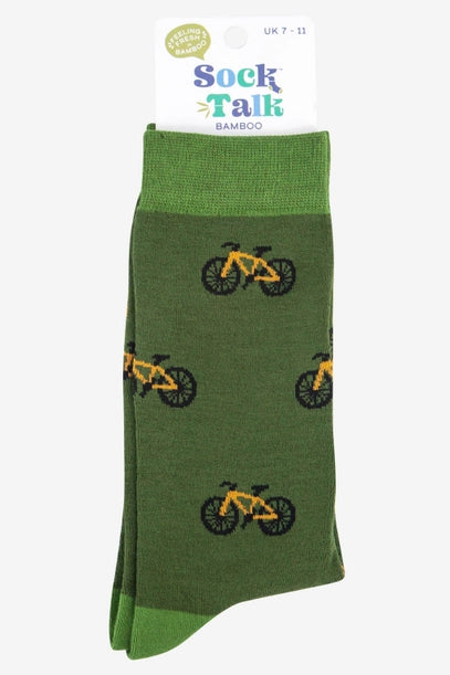 Men's Bamboo Socks - Bicycle Print Green