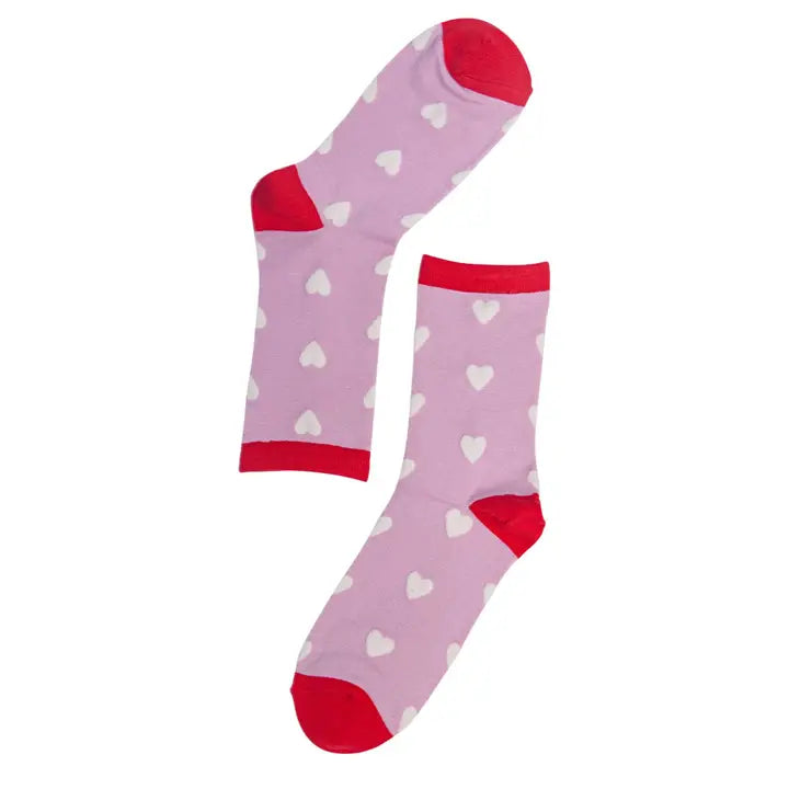 Womens Bamboo Socks - Red Love Hearts Pink