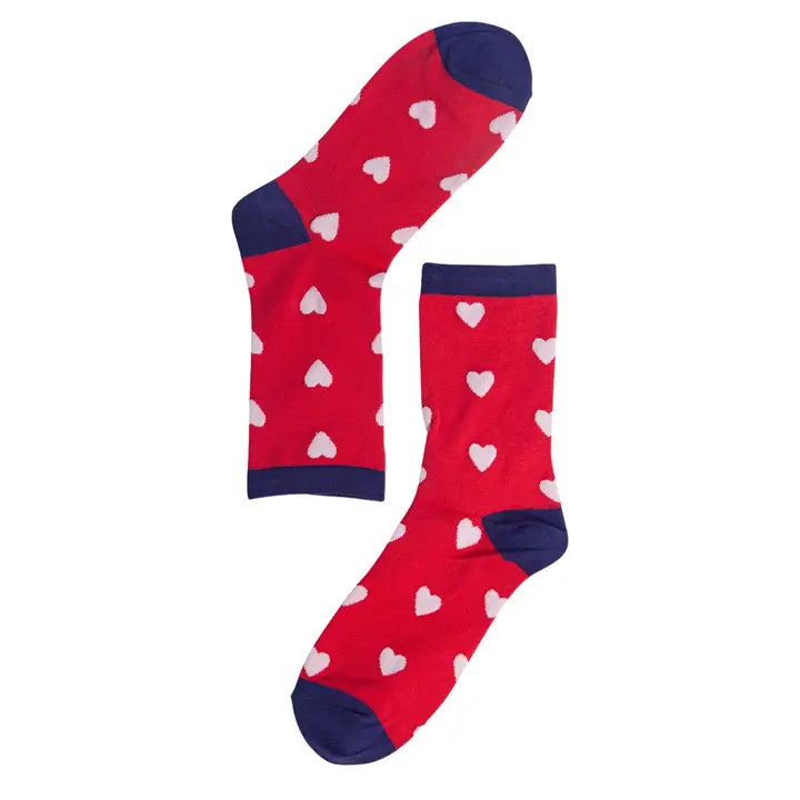 Womens Bamboo Socks - Love Hearts Red