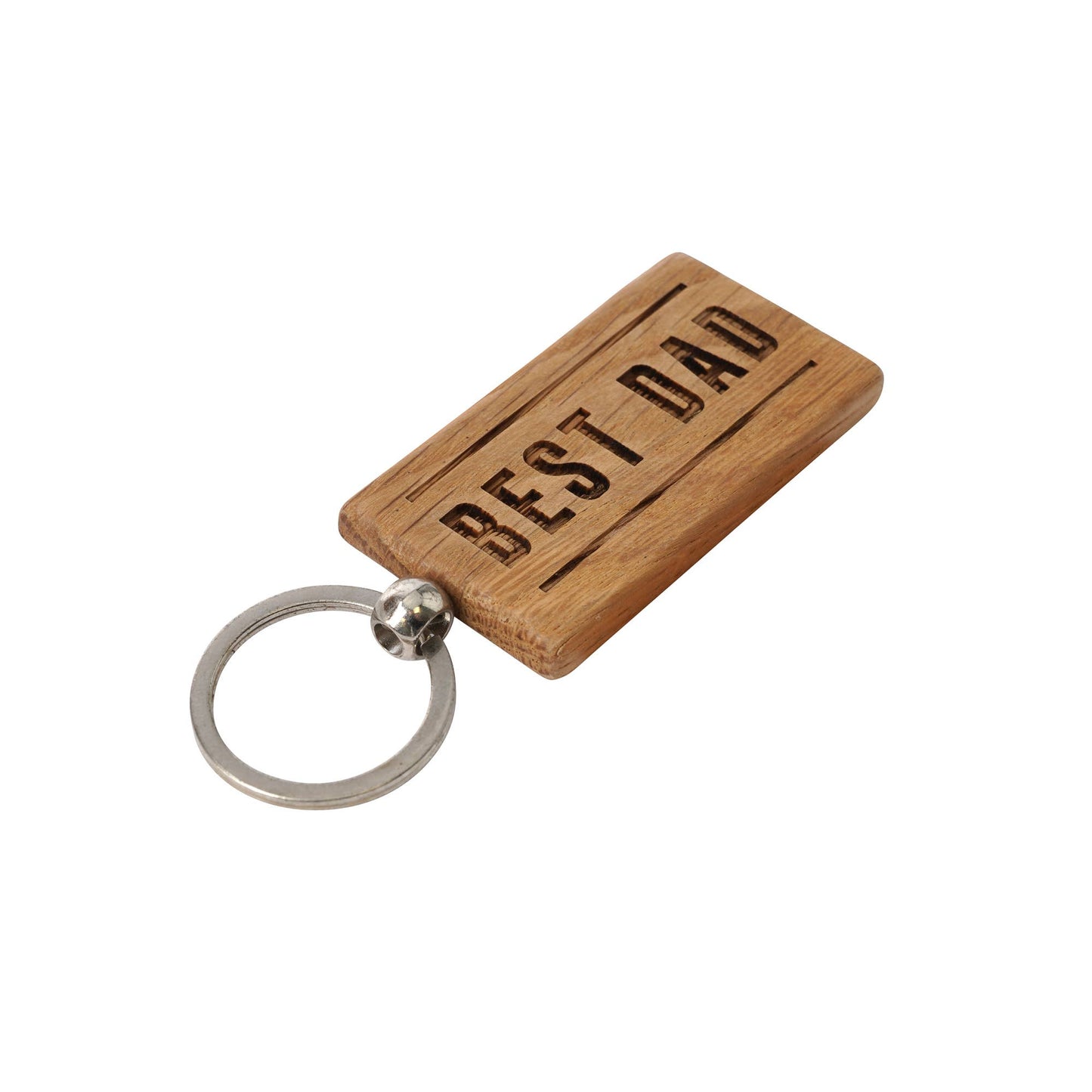 'Best Dad' Rectangular Oak Keyring