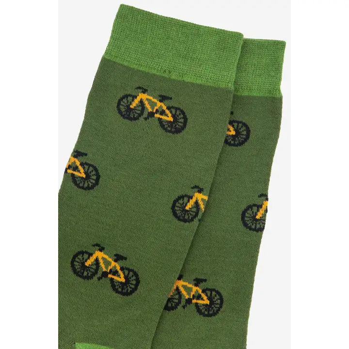 Men's Bamboo Socks - Bicycle Print Green