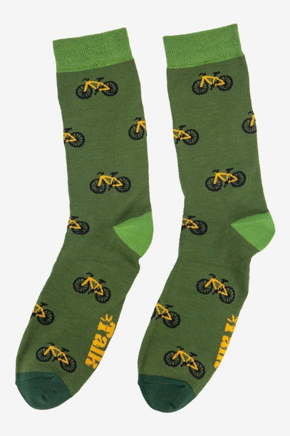 Men's Bamboo Socks - Bicycle Print Green