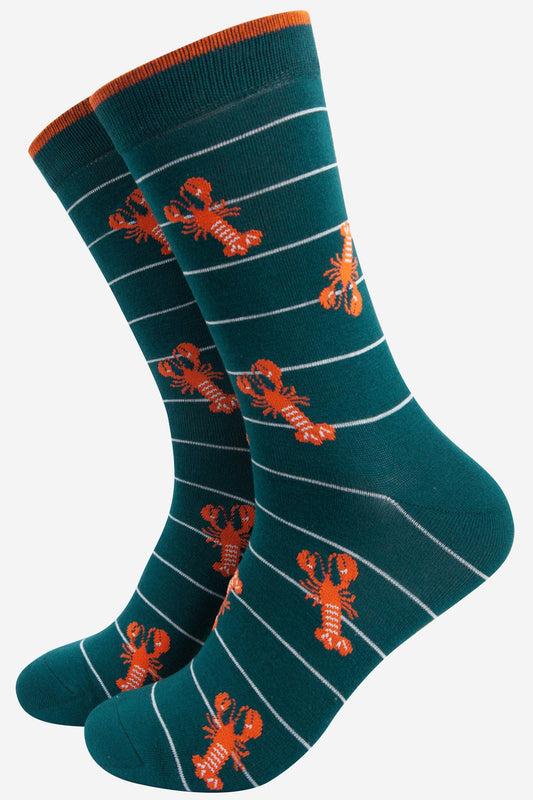 Men's Lobster Bamboo Socks Green Stripe