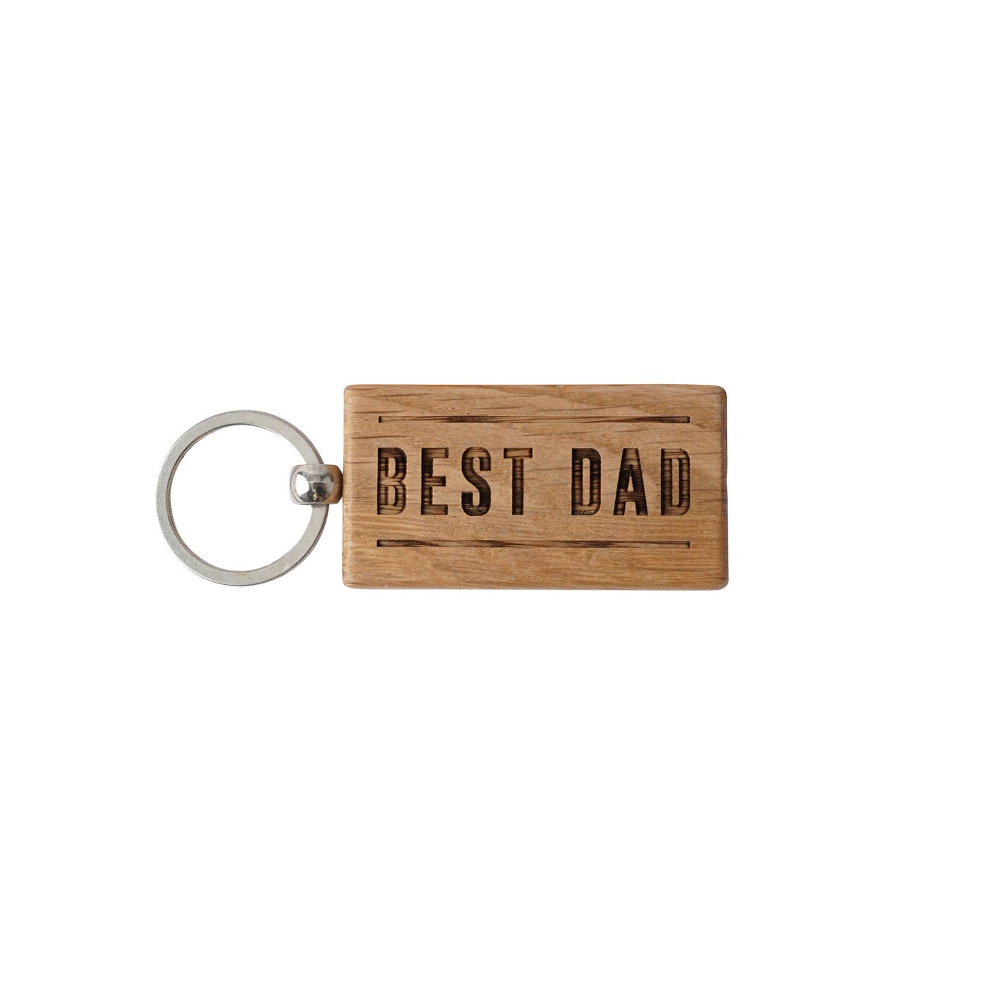 'Best Dad' Rectangular Oak Keyring