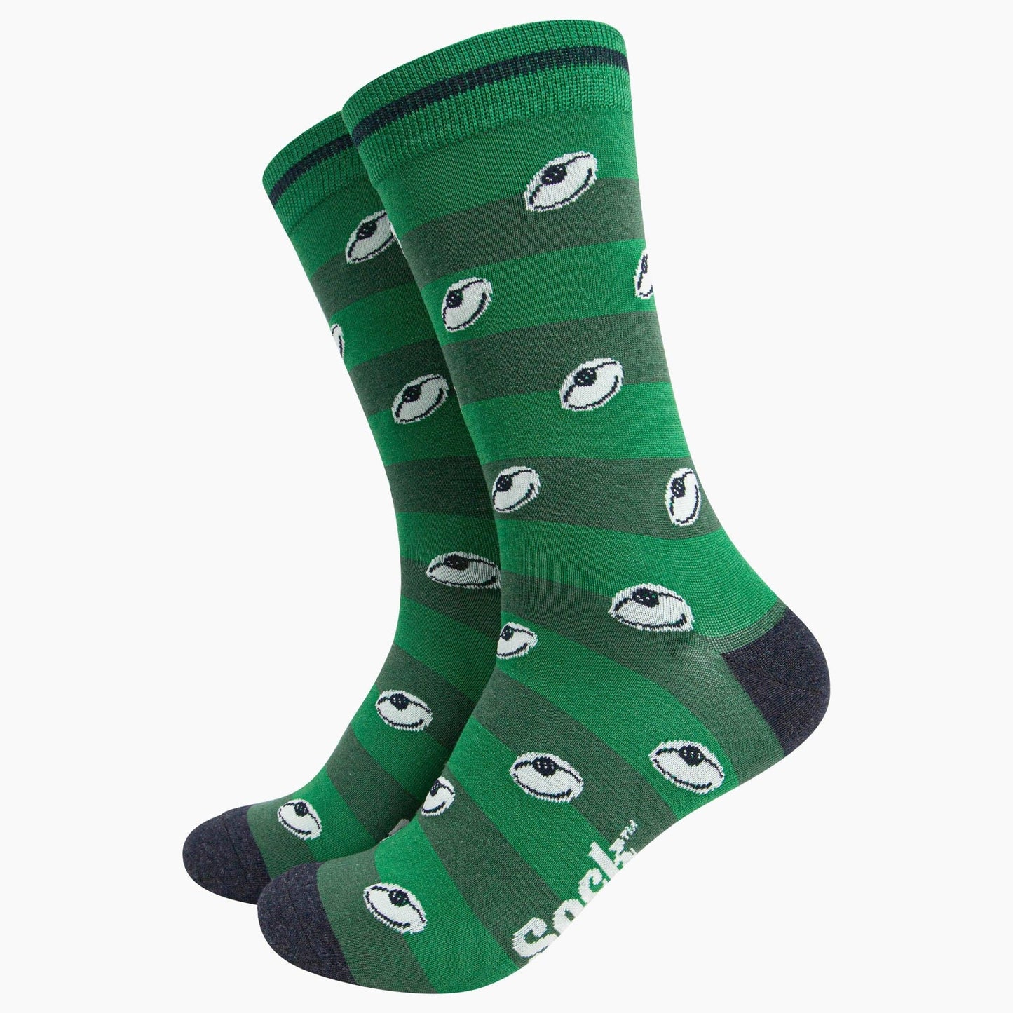 Men's Bamboo Socks - Rugby Ball Stripe Green