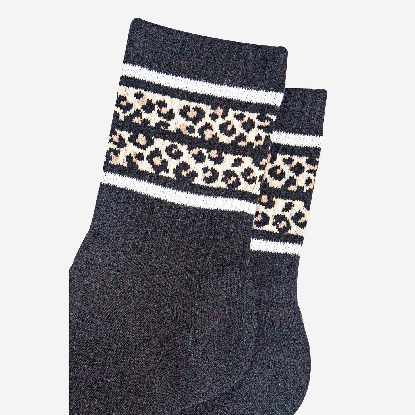Women's Black Leopard Stripe Sporty Socks