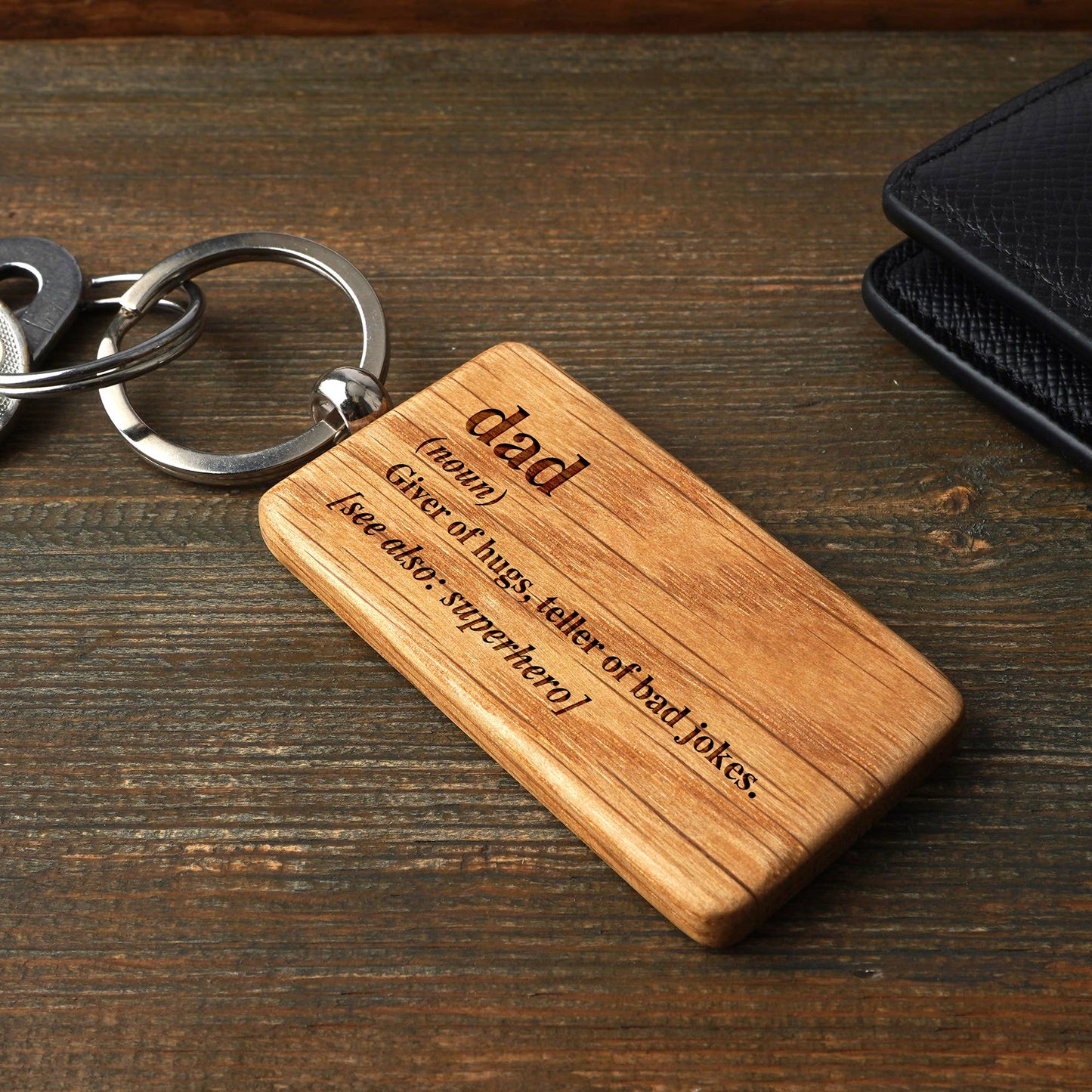 'Dad' Rectangular Oak Keyring