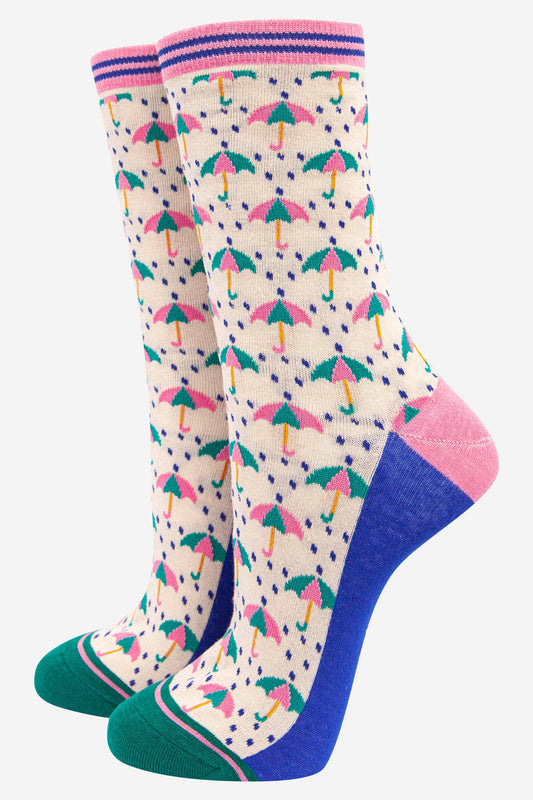 Women's Bamboo Socks - Umbrella and Rain