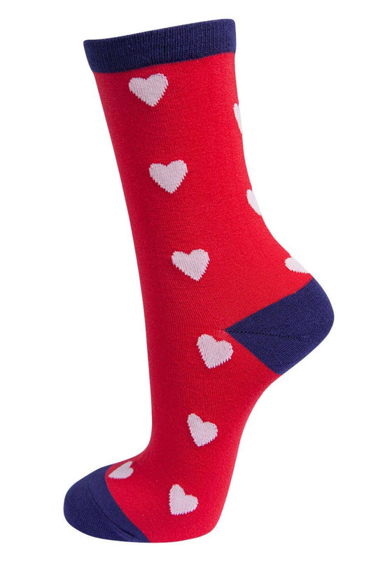 Womens Bamboo Socks - Love Hearts Red