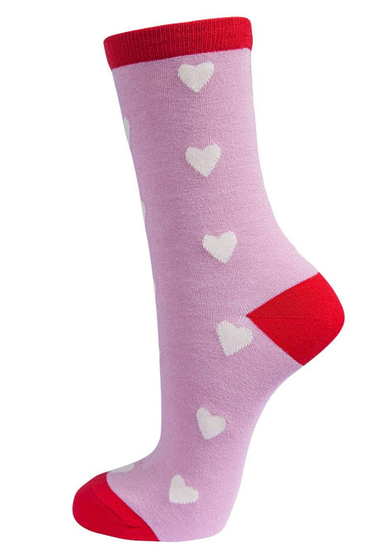 Womens Bamboo Socks - Red Love Hearts Pink