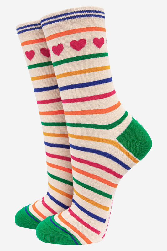 Women's Bamboo Socks - Heart & Stripe