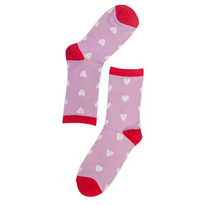 Womens Bamboo Socks - Red Love Hearts Pink
