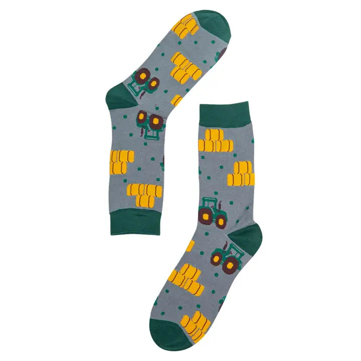 Mens Bamboo Socks - Green Tractor Novelty Farmer Sock