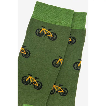 Men's Bamboo Socks - Bicycle Print Green