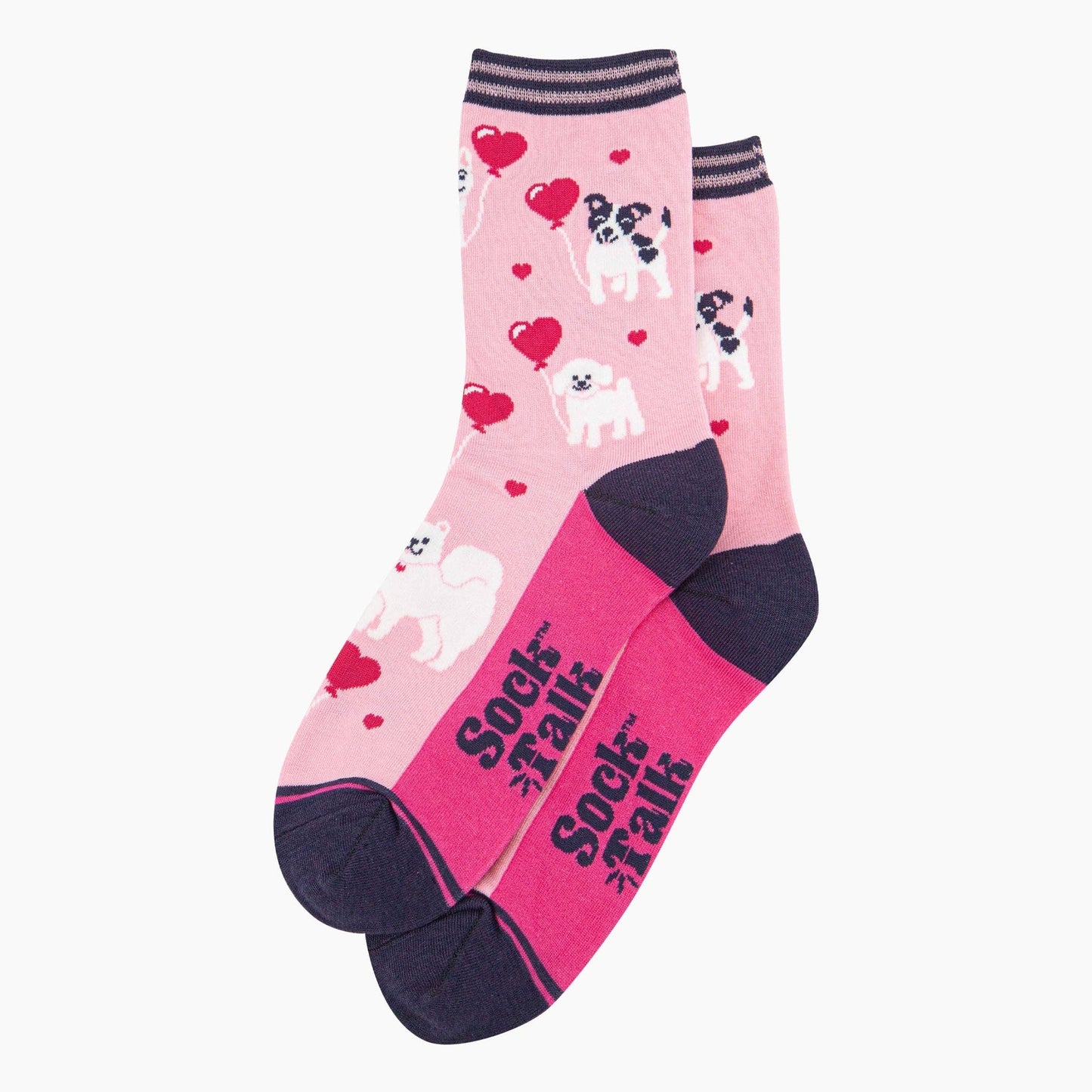Women's Bamboo Socks - Pink, Dogs Love Heart Balloons