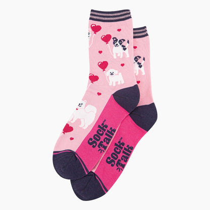 Women's Bamboo Socks - Pink, Dogs Love Heart Balloons