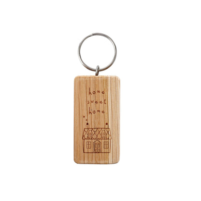 'Home Sweet Home' Rectangular Oak Keyring