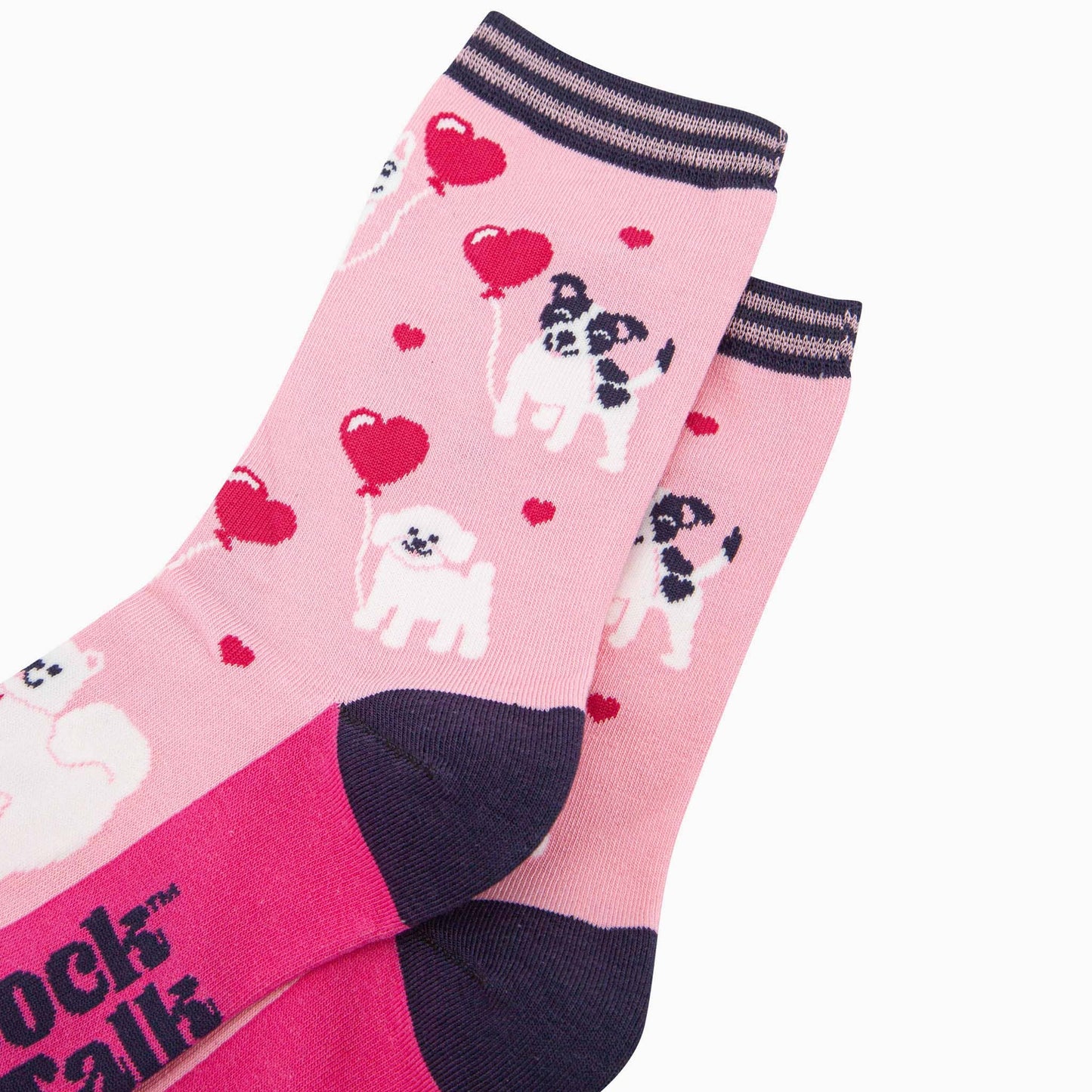 Women's Bamboo Socks - Pink, Dogs Love Heart Balloons