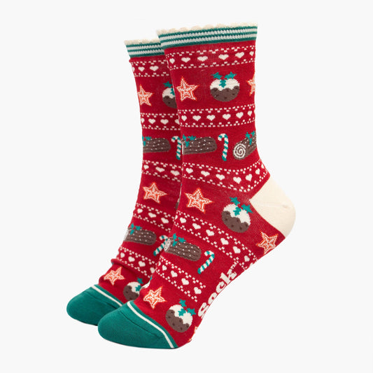 Women's Red/Green Christmas Pudding Bamboo Socks